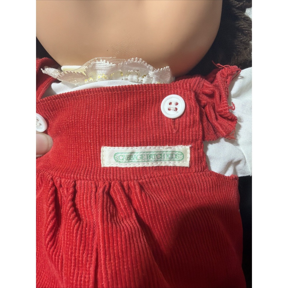 Vintage 1982 Cabbage Patch Doll in Red Coveralls Brown Hair and Brown Eyes - Picture 2 of 6